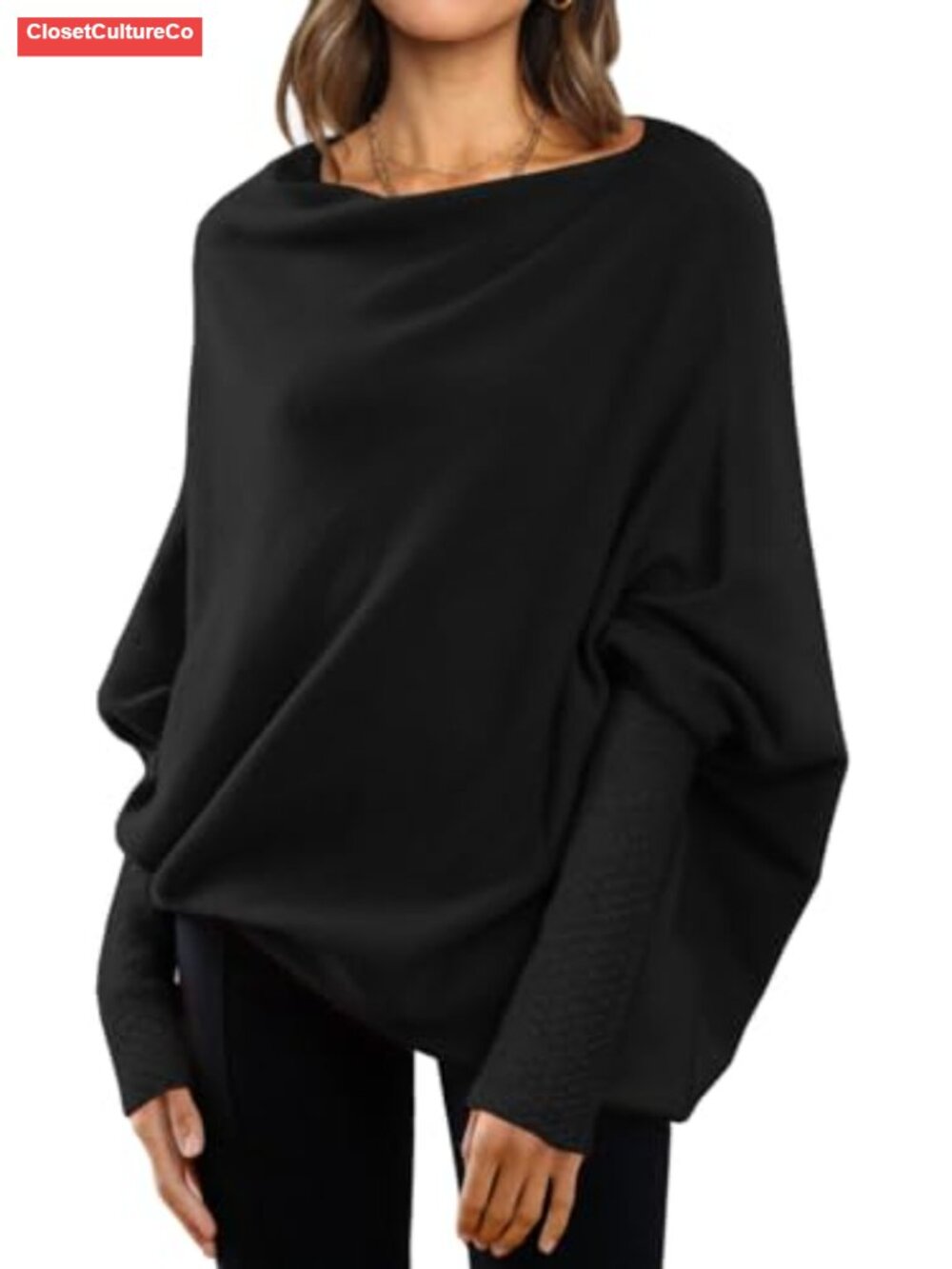 Womens Batwing Oversized Sweater Asymmetrical Tunic Pullover Cowl Neck